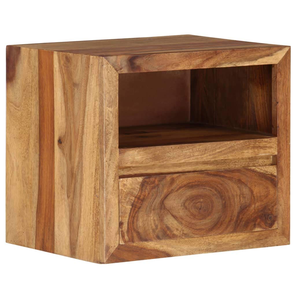 vidaXL Solid Sheesham Wood Bedside Table - Farmhouse-Style, Rustic Brown Nightstand with Storage Space - Polished, Lacquered - Fully Assembled Rectangular Side Table 15.7"x11.8"x13.8"